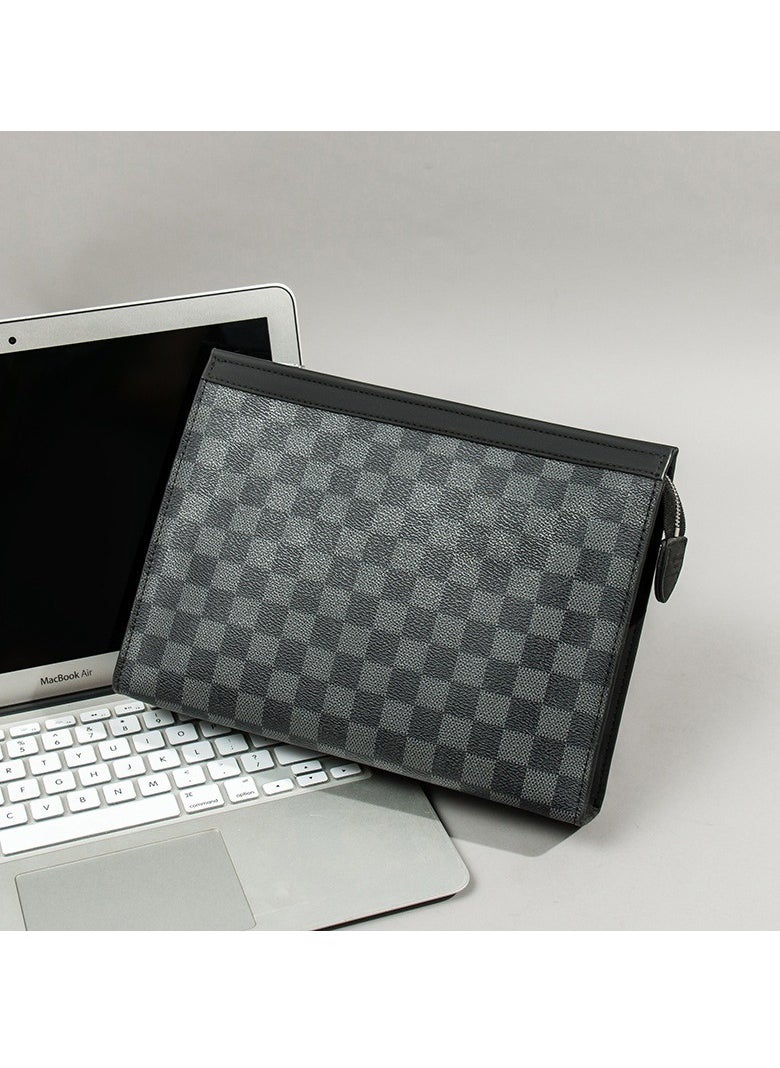 Men's handbag plaid soft leather IPAD clutch bag envelope bag trendy business casual large capacity clutch bag waterproof