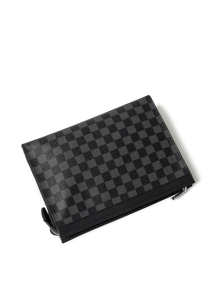 Men's handbag plaid soft leather IPAD clutch bag envelope bag trendy business casual large capacity clutch bag waterproof