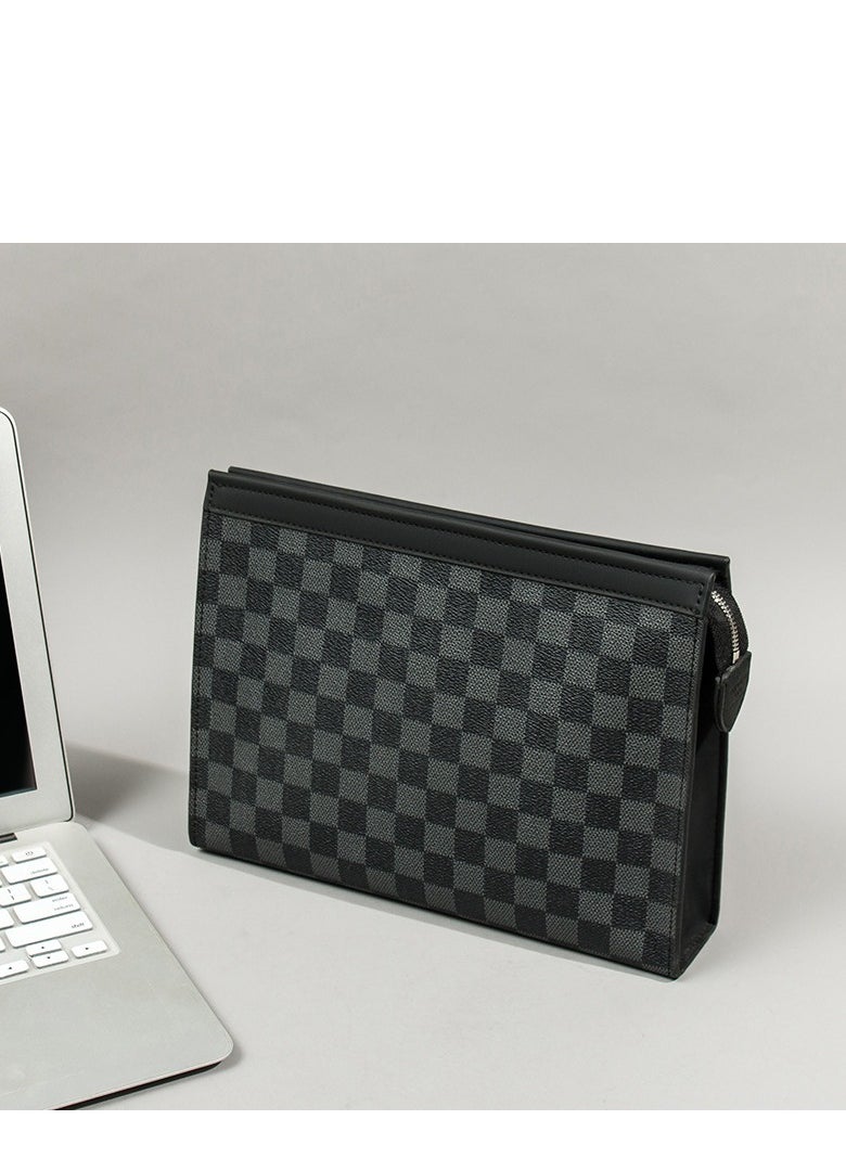 Men's handbag plaid soft leather IPAD clutch bag envelope bag trendy business casual large capacity clutch bag waterproof