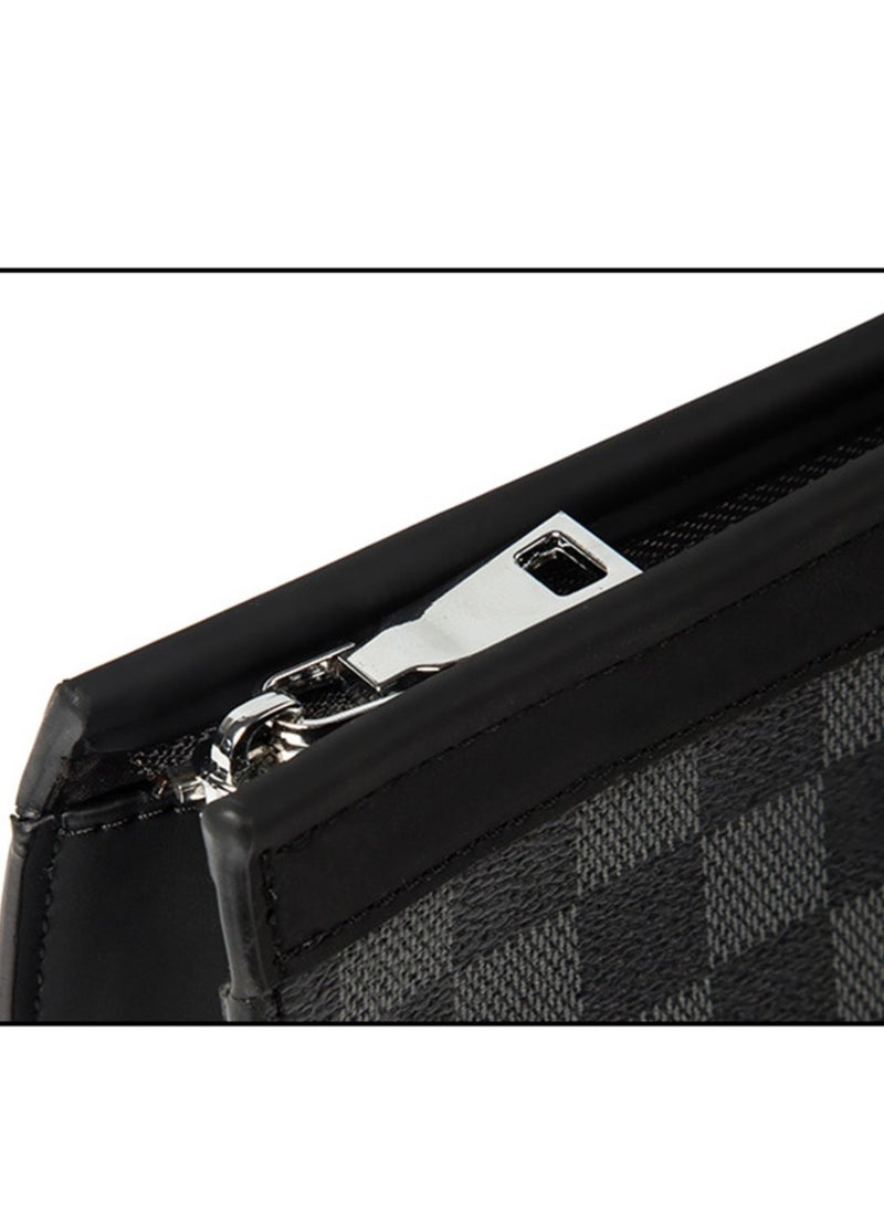 Men's handbag plaid soft leather IPAD clutch bag envelope bag trendy business casual large capacity clutch bag waterproof