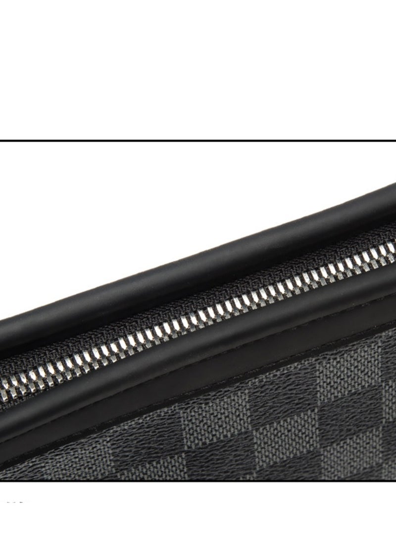 Men's handbag plaid soft leather IPAD clutch bag envelope bag trendy business casual large capacity clutch bag waterproof