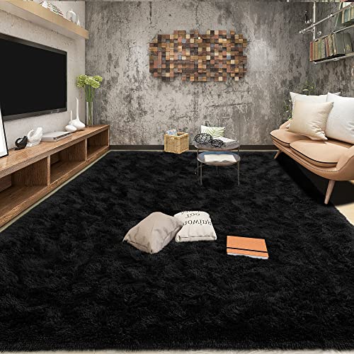 Tepook Super Soft Fluffy Rug for Bedroom, Modern Shaggy Fuzzy Kids Rugs for Living Room, Plush Indoor Nursery Home Decor Dorm Carpet with Non-Slip Bottom, Black, 5 X 8 Feet - Image 3