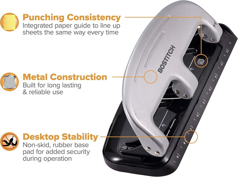 Bostitch Office EZ Squeeze 3-Hole Punch, 20 Sheet Capacity, Reduced Effort, No Jam Technology, Silver - Image 5