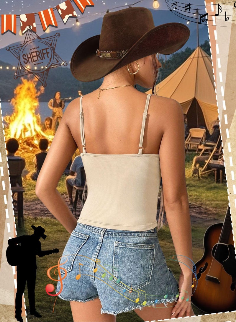 EVELUST Western Cowgirl Fringe Top for Women - Country Concert Outfits Festival Tassel Hem Boho Rodeo Dress Rave Tank Shirt(Khaki,XL,10742e) - Image 3