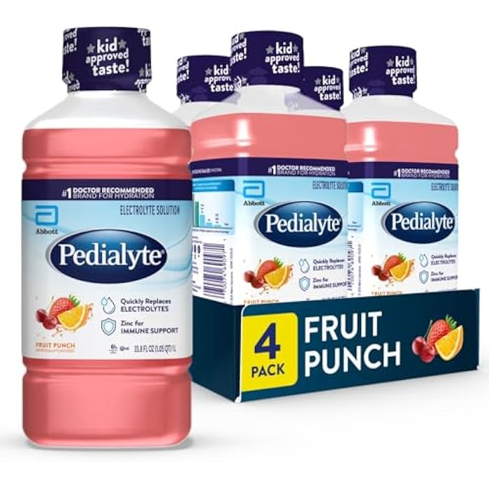 Pedialyte Electrolyte Drink, Hydration Drinks for Kids & Adults, Fruit Punch, 1 Liter, Pack of 4 - Image 1