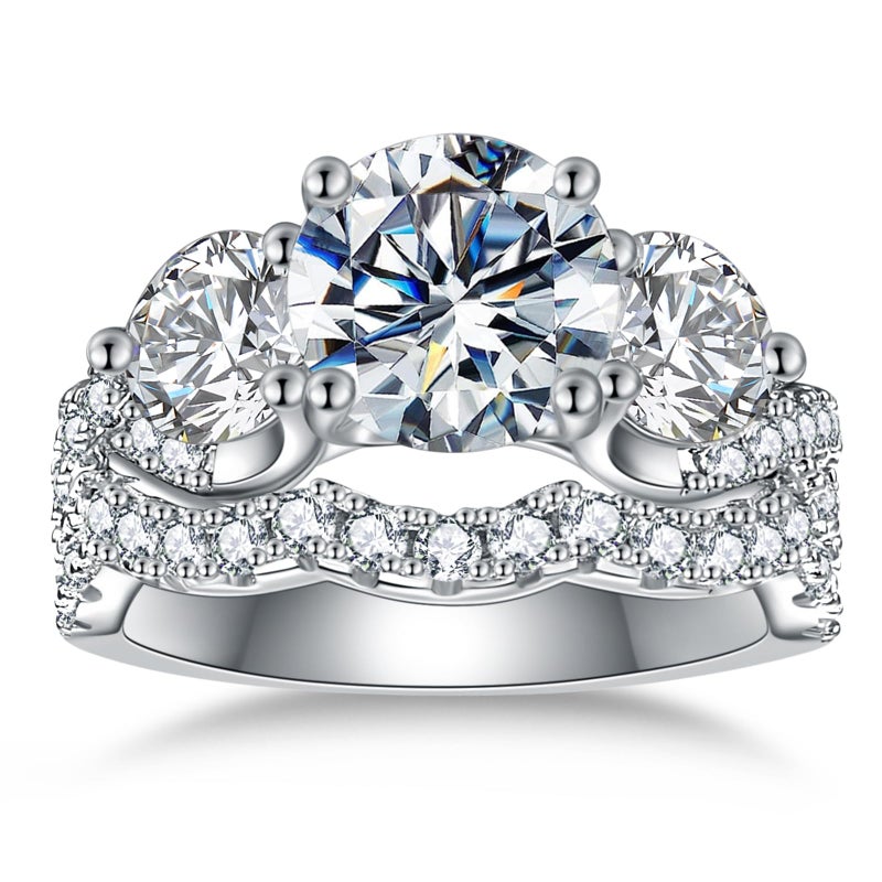 LOIPURI 3 Stone Moissanite Wedding Bridal Ring Sets for Women, Round Cut 5CTTW D Color VVS1, Engagement Promise Anniversary Rings for Her with Certificate Size 7 - Image 1