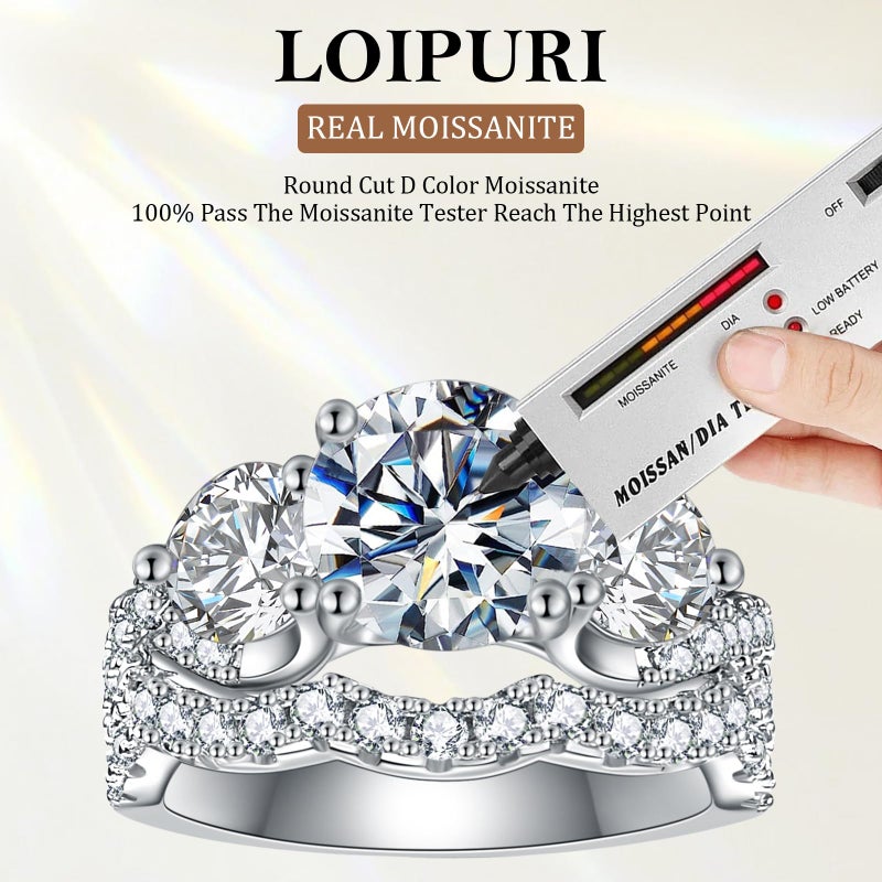 LOIPURI 3 Stone Moissanite Wedding Bridal Ring Sets for Women, Round Cut 5CTTW D Color VVS1, Engagement Promise Anniversary Rings for Her with Certificate Size 7 - Image 5