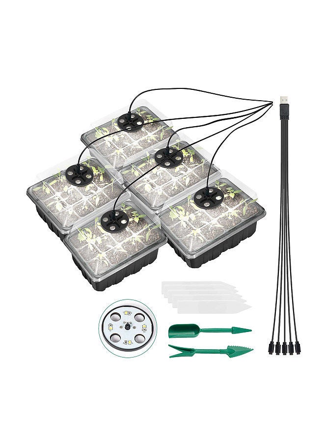 Generic 5PCS Plant Seed Starter Tray With Grow Lights for Planting Seeds 60 Seedling Cells Organic Plant Starter Kit with 5 Labels 2 Transplanting Tool  - Image 1