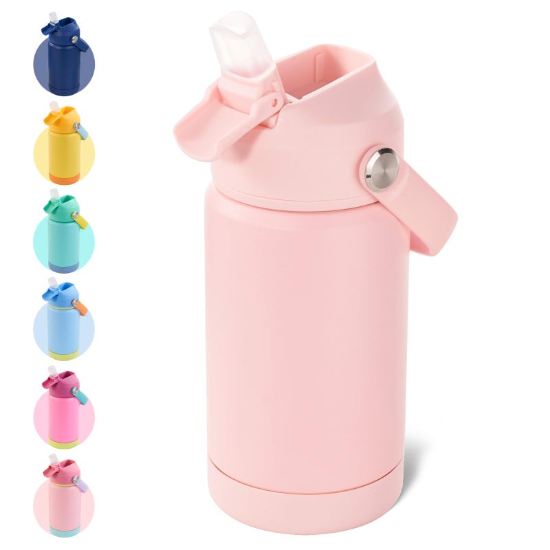 Kerilyn 12oz Kids Water Bottle, Stainless Steel Insulated Water Bottle For Kids, Toddler Cup With Straws Leak-proof, Kids Water Bottles For School Boys Girls, BPA Free, Pink - Image 1