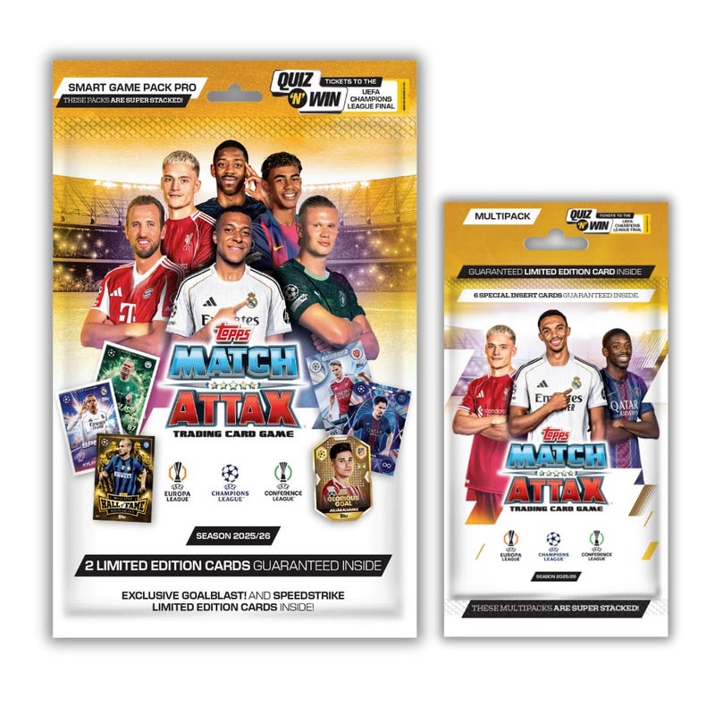 Topps بطاقات تداول وجمع UEFA Champions League Match Attax 2025-26 (حزمة لعبة ذكية برو + حزمة متعددة) - Image 1