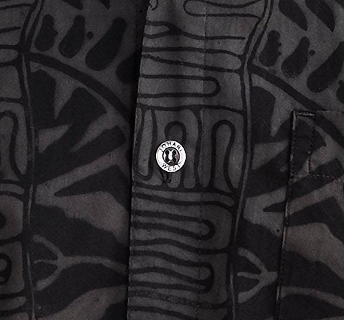 Johari West Geometric Forest Tropical Hawaiian Batik Shirt (Large, Slate) - Image 4