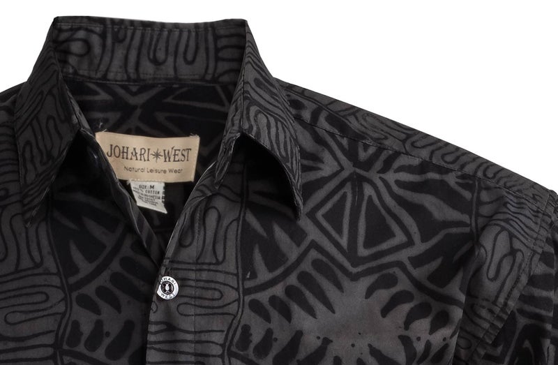 Johari West Geometric Forest Tropical Hawaiian Batik Shirt (Large, Slate) - Image 3