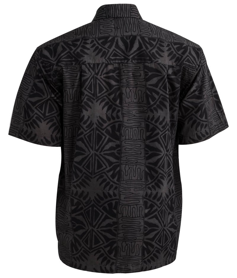 Johari West Geometric Forest Tropical Hawaiian Batik Shirt (Large, Slate) - Image 2