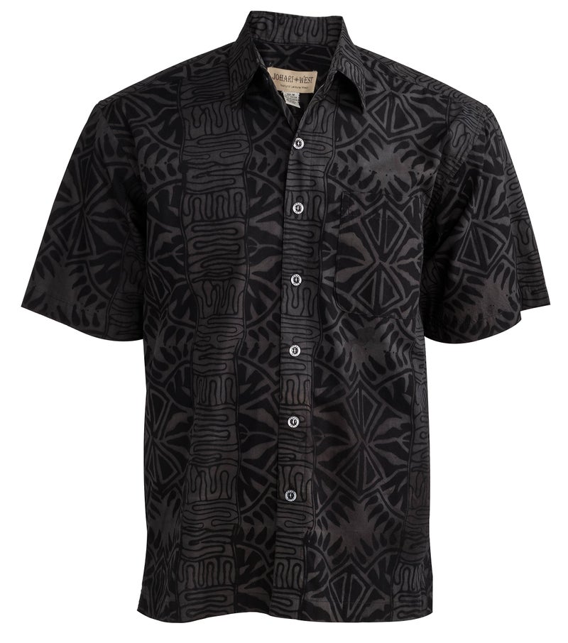 Johari West Geometric Forest Tropical Hawaiian Batik Shirt (Large, Slate) - Image 5