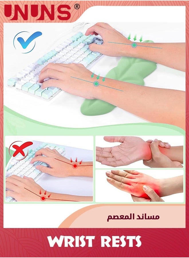 UNUNS Keyboard Wrist Rest Set,Ergonomic Memory Foam Support Pad For And Mouse,Easy Typing Pain Relief Office,Studying,Gaming,Computer Laptop,3PCS,Green  - Image 2