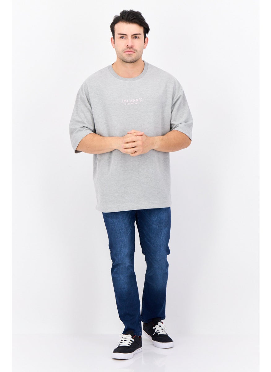 Blank Essentials - Men Crew Neck Short Sleeve Brand Logo T-Shirt, Grey - Image 1