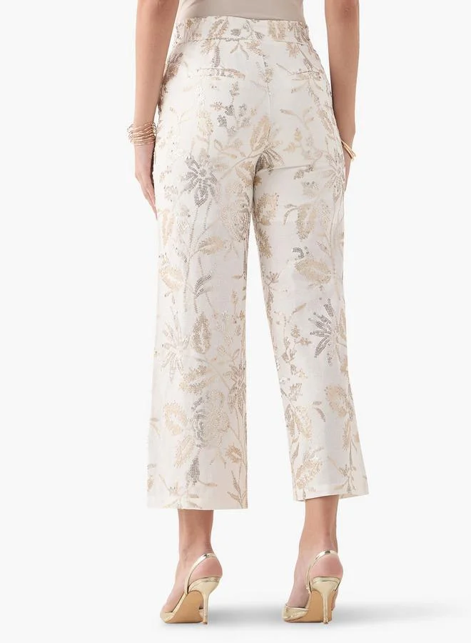 Iconic  Iconic All-Over Embellished Pants with Pockets for Women | Best Price UAE