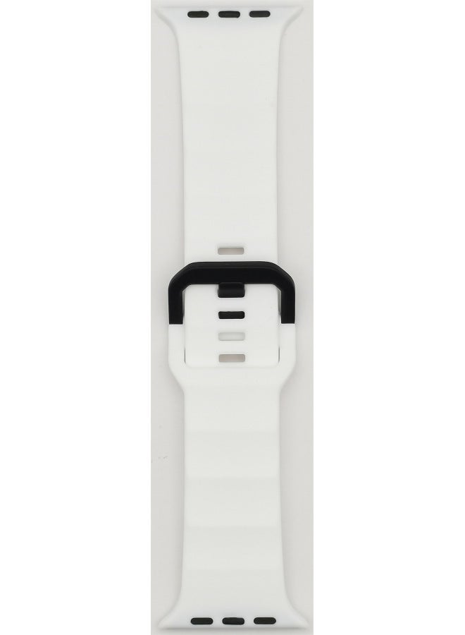 Silicone Sport Watchband Suitable For Apple Watch Ultra Iron Buckle Wave Design Fashionable Strap For Men And Women-Color:White - Image 1