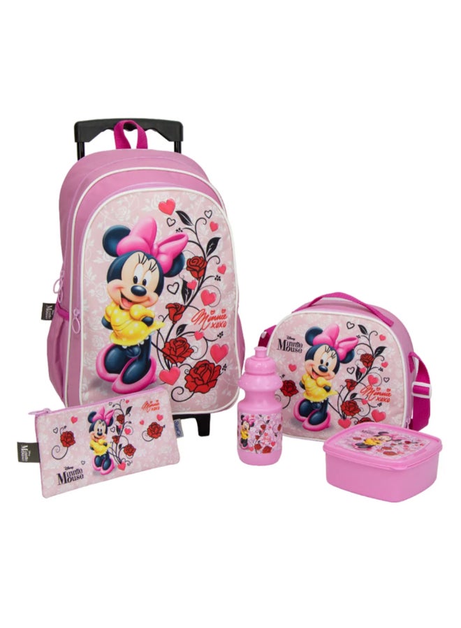 SunCe 5-Piece Disney Minnie Zipper Closure Trolley Backpack Set Pink and Black 24 x 6 x 6 cm SUNS-8010DMM  - Image 1