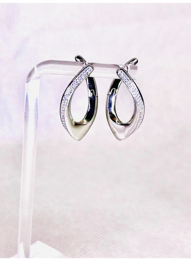 Sterling Silver Earrings with Zircon Stones – 3 cm Elegant Drop Design for Women - Image 1