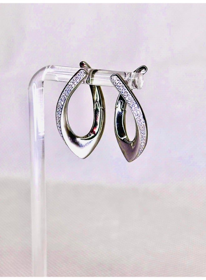 Sterling Silver Earrings with Zircon Stones – 3 cm Elegant Drop Design for Women - Image 2