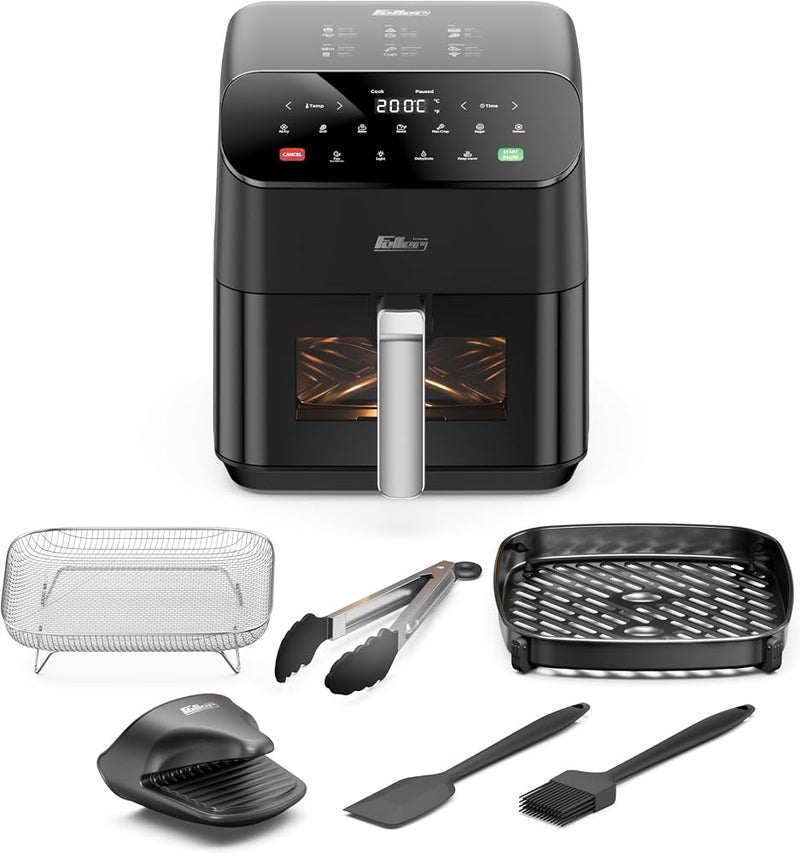 Feller Germany Air Fryer 1600 W, Large 5.5L Cap., Xcyclone-Tech, 4x Ceramic Coating,10 Cooking Functions, Touch Panel, Cool-Touch+Interior Lightning, AFR550, 2Y Guarantee-UAE Version (Black) - Image 1