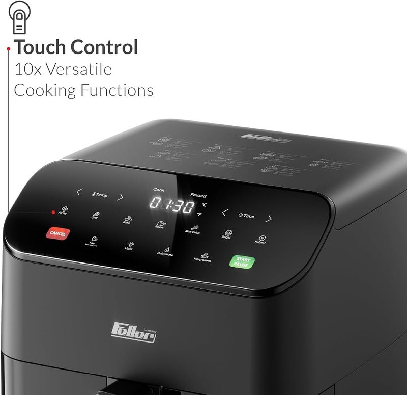 Feller Germany Air Fryer 1600 W, Large 5.5L Cap., Xcyclone-Tech, 4x Ceramic Coating,10 Cooking Functions, Touch Panel, Cool-Touch+Interior Lightning, AFR550, 2Y Guarantee-UAE Version (Black) - Image 3
