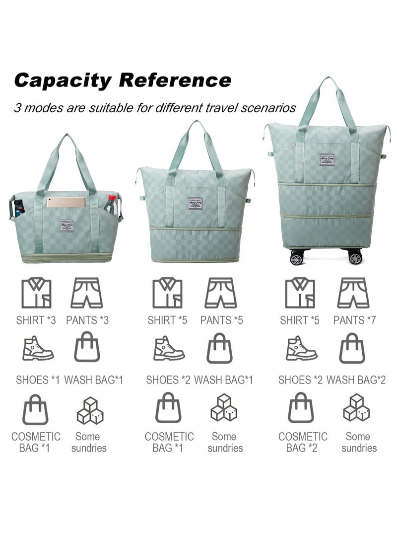 DUNISO Travel Tote Bag With Wheels, Expandable Foldable Duffel Bag Suitcases, Detachable Rolling Wheels, Suitcases With Wheels, Carry on Luggage, For Men Women Lightweight Suitcases (Green)  - Image 4