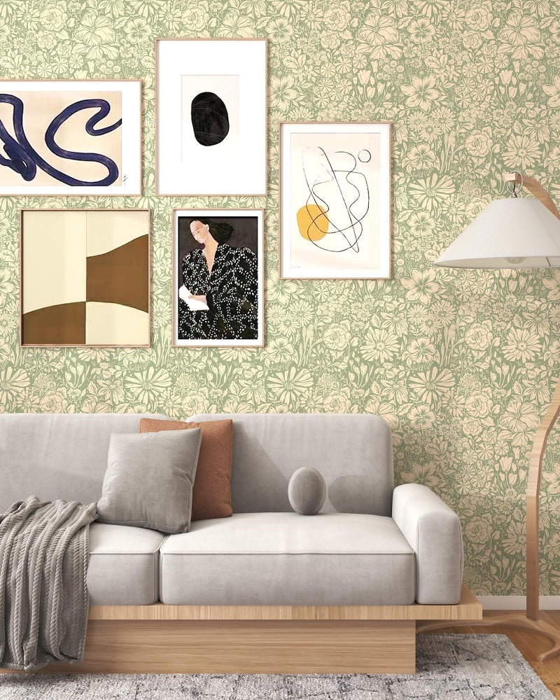 OSECAGE Floral Wallpaper Peel and Stick Wallpaper Boho 17.3''Ã—78.8'' Self Adhesive Wall Paper Green and Beige Contact Paper Removable Modern Wallpapers Decorative for Bedroom Bathroom Cabinets Decor Vinyl - Image 3