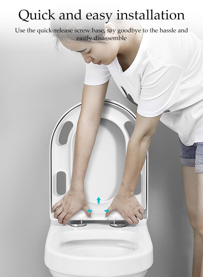 DUNISO Toilet Seat Cover，Thicken U-Shape Quiet Close Toilet Seat Cover，Quick-Attach Hardware Bathroom Toilet Seat with 2 QQ screws,Durable and Removable - Image 3