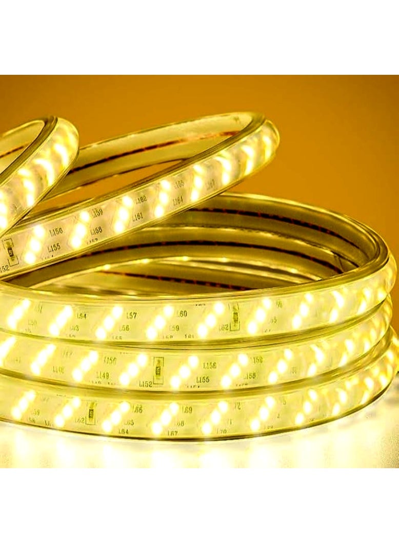 شريط إضاءة LED مرن بطول 5 أمتار، ثلاثي الخطوط، SMD 2835 180D (3x60)، بقدرة 15 واط/متر (يقطع بطول 20 سم)، إضاءة ديكورية عالية السطوع، لون أبيض دافئ 3000 كلفن، يعمل بجهد 220 فولت تيار متردد، مقاوم للماء بمعيار IP65، مزود بموصل كهربائي - Image 5