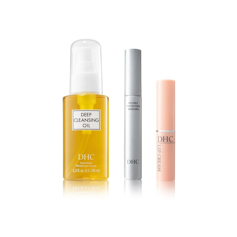 DHC Deep Cleansing Oil 2.3 Fl Oz., Lip Cream 0.05 oz. Net wt. and Mascara Perfect Pro Double Protection 0.17 oz. Net wt.