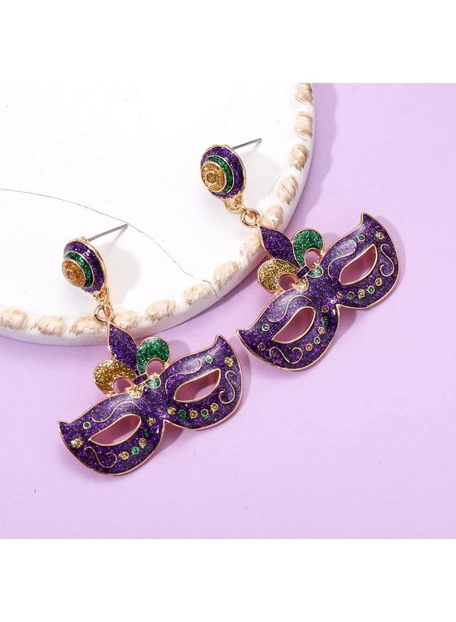 سيالكسهيني أقراط ماردي غرا للنساء، أقراط فلور دي ليز على شكل قناع تاج لامع للاحتفال بيوم الثلاثاء الكبير، إكسسوارات ماردي غرا، هدايا حفلات الكرنفال (النمط D) - Image 2