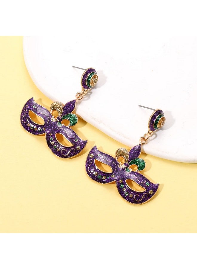 سيالكسهيني أقراط ماردي غرا للنساء، أقراط فلور دي ليز على شكل قناع تاج لامع للاحتفال بيوم الثلاثاء الكبير، إكسسوارات ماردي غرا، هدايا حفلات الكرنفال (النمط D) - Image 3