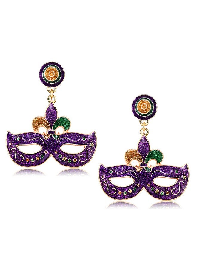 سيالكسهيني أقراط ماردي غرا للنساء، أقراط فلور دي ليز على شكل قناع تاج لامع للاحتفال بيوم الثلاثاء الكبير، إكسسوارات ماردي غرا، هدايا حفلات الكرنفال (النمط D) - Image 1