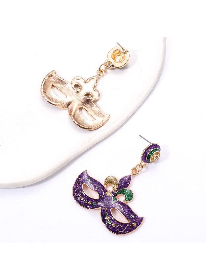 سيالكسهيني أقراط ماردي غرا للنساء، أقراط فلور دي ليز على شكل قناع تاج لامع للاحتفال بيوم الثلاثاء الكبير، إكسسوارات ماردي غرا، هدايا حفلات الكرنفال (النمط D) - Image 4