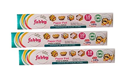 Fabby Paper FOIL Ready to use Perfect Cut Size Breathable Plastic Free Wrap Roti Parantha Sandwich Rolls Burgers White and Silver foil 10mtr Pack of 3 - Image 1