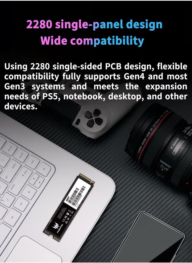 Predator - 2TB 7200MB/s SSD PCIe NVMe Gen4 M.2 2280, Internal Solid State Drives, Compatible with PS5, Desktop computer, Laptop, Including Heatsink, Disassembly Tools and Installation Instructions - Image 1