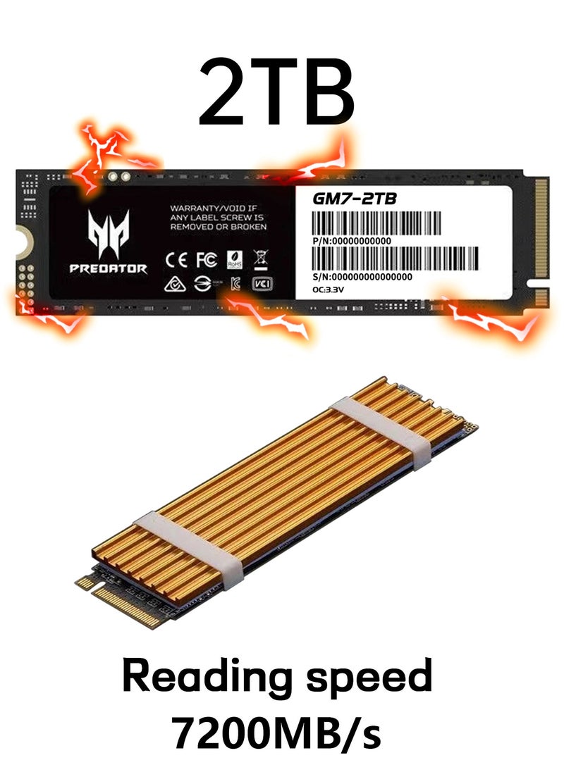Predator - 2TB 7200MB/s SSD PCIe NVMe Gen4 M.2 2280, Internal Solid State Drives, Compatible with PS5, Desktop computer, Laptop, Including Heatsink, Disassembly Tools and Installation Instructions - Image 1