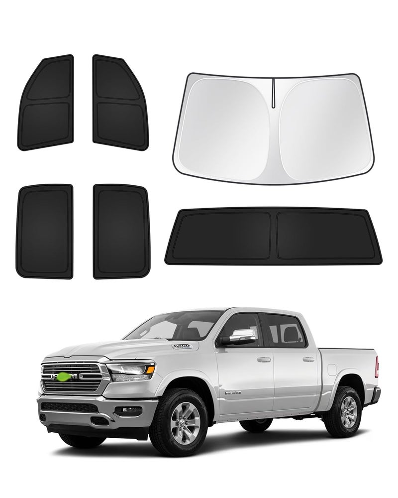 Canvcle Sunshades for Dodge Ram 1500 20192025 2026 Accessories Windshield Sun Shade Side Rear Window Shade Cover Sun Visor Shield Privacy Protection Keep Vehicle Cool Black 6PCS