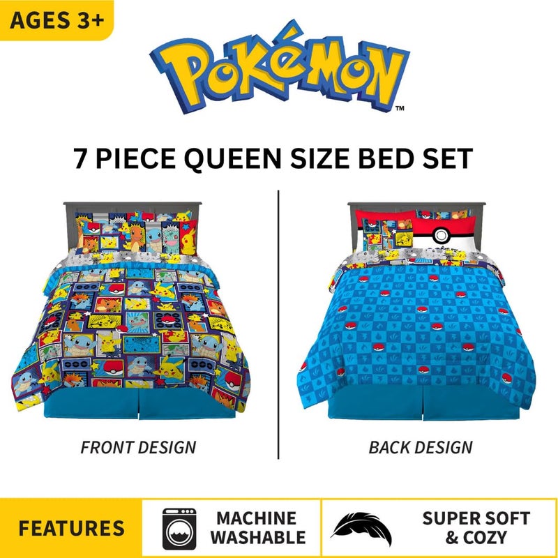 Franco Pokemon Bedding Super Soft Comforter and Sheet Set with Sham, 7 Piece Queen Size, (Official Licensed Product) - Image 2