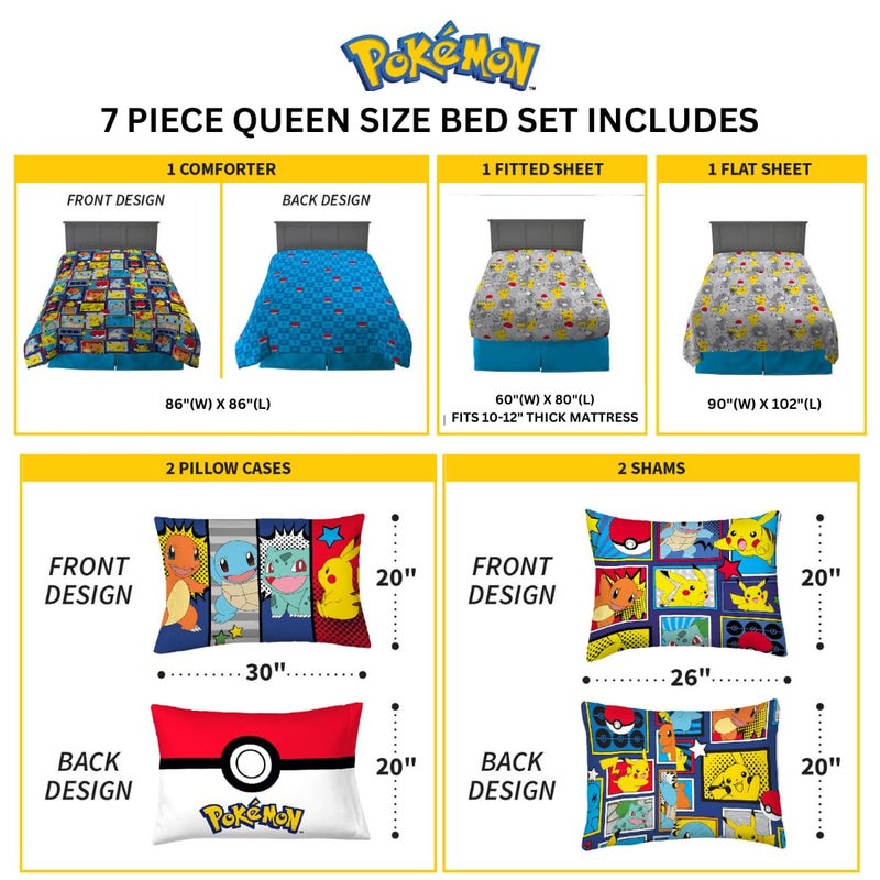 Franco Pokemon Bedding Super Soft Comforter and Sheet Set with Sham, 7 Piece Queen Size, (Official Licensed Product) - Image 3