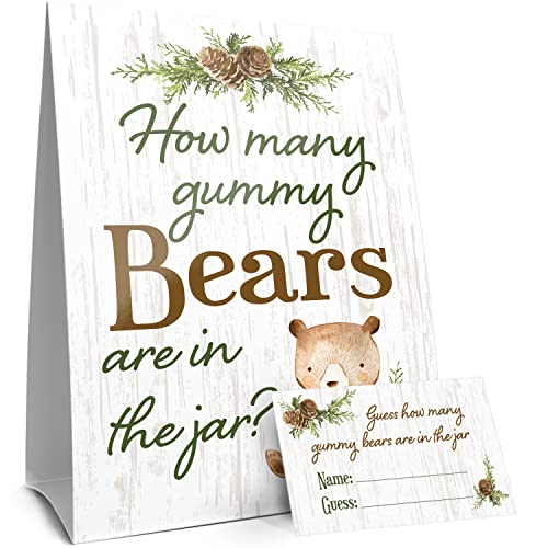 DISTINCTIVS Woodland Guess How Many Gummy Bears Sign with 30 Guessing Cards Baby Shower Games - Image 1