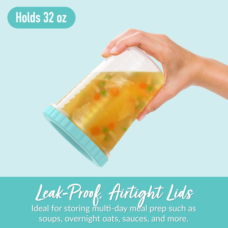 بنتجو Bentgo Prep-20 قطعة 32 أوقية حاويات لذيذة مقاومة للتسرب مع أغطية تخزين الطعام لتناول وجبة الإعدادية محكم الإغلاق تويست القابلة لإعادة الاستخدام BPA القابلة للتكديس فريزر وغسالة الصحون آمنة (أكوا سبلاش) - Image 3