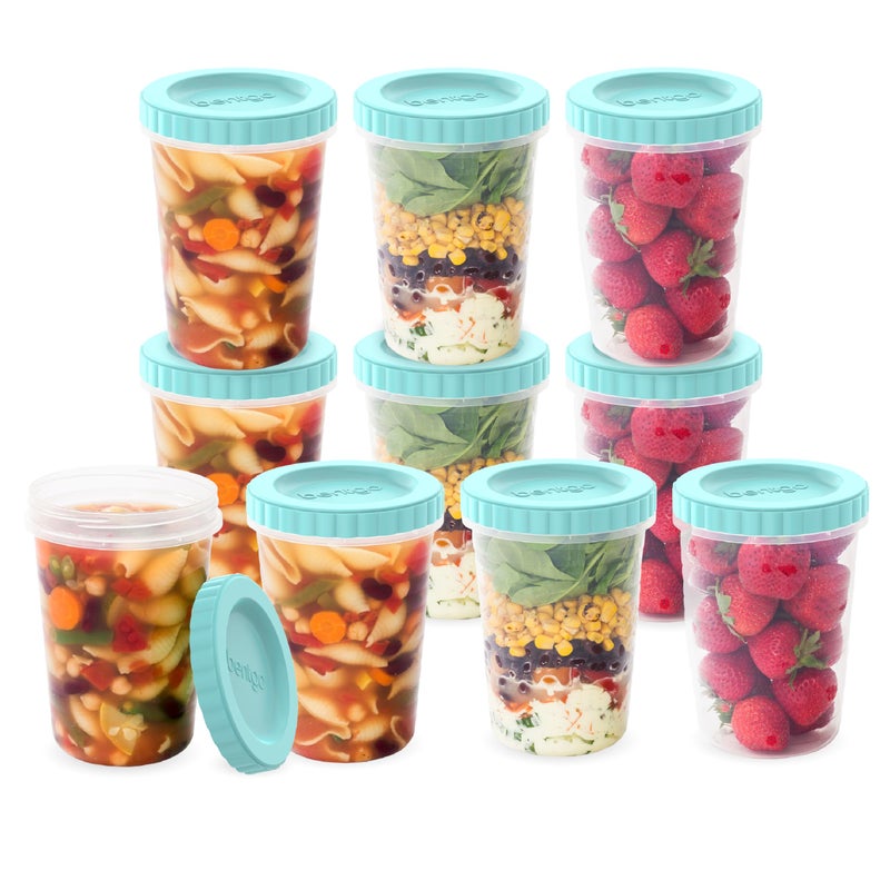 بنتجو Bentgo Prep-20 قطعة 32 أوقية حاويات لذيذة مقاومة للتسرب مع أغطية تخزين الطعام لتناول وجبة الإعدادية محكم الإغلاق تويست القابلة لإعادة الاستخدام BPA القابلة للتكديس فريزر وغسالة الصحون آمنة (أكوا سبلاش) - Image 1