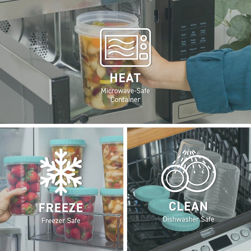 بنتجو Bentgo Prep-20 قطعة 32 أوقية حاويات لذيذة مقاومة للتسرب مع أغطية تخزين الطعام لتناول وجبة الإعدادية محكم الإغلاق تويست القابلة لإعادة الاستخدام BPA القابلة للتكديس فريزر وغسالة الصحون آمنة (أكوا سبلاش) - Image 5