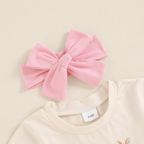 YINGISFITM Toddler Baby Girl Easter Outfit Short Sleeve Bunny Shirt Top Bell Bottoms Pants Kids Easter Clothes Summer (Pink bunny, 6-12 Months) - Image 4