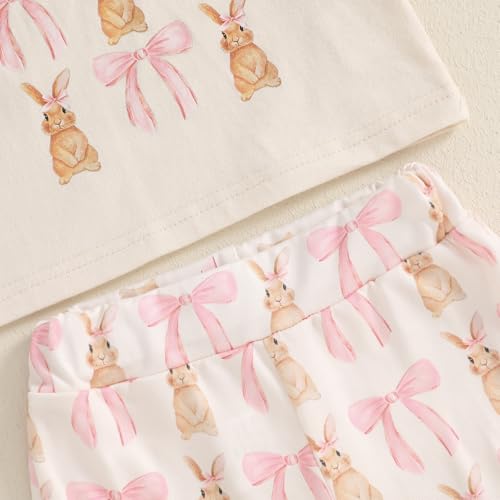 YINGISFITM Toddler Baby Girl Easter Outfit Short Sleeve Bunny Shirt Top Bell Bottoms Pants Kids Easter Clothes Summer (Pink bunny, 6-12 Months) - Image 5
