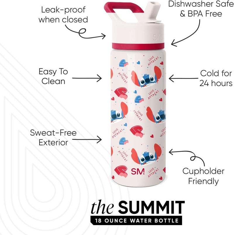 Simple Modern Kids Summit Valentine's Day Water Bottle with Straw Lid | Disney Stitch 18oz Stainless Steel Cup Insulated Tumbler for Girls, Boys, School | Stitch Love Attack - Image 1