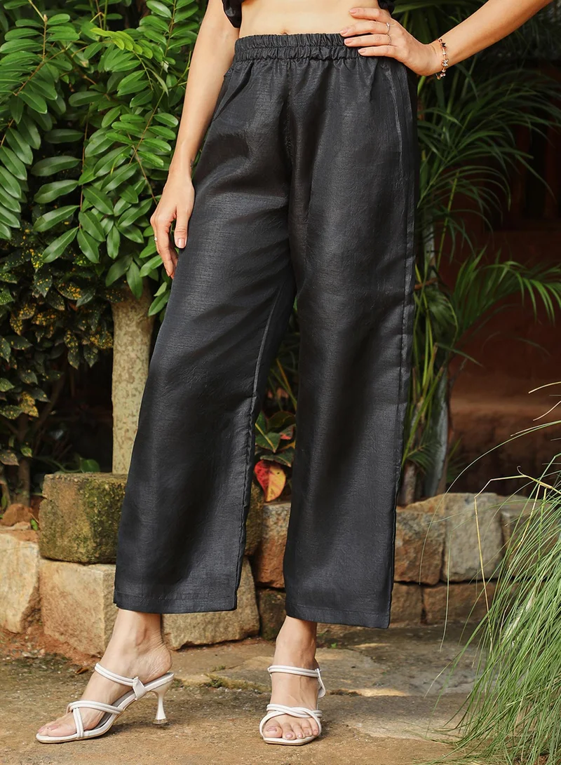  قصة Women's Charcoal Black Soirée Frill Kurta Set